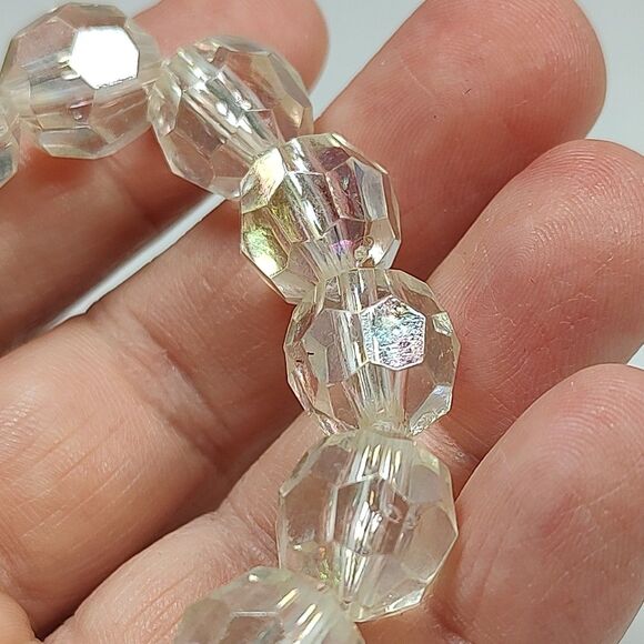 Opaque Clear Iridescent Plastic Beaded Stretch Fashion Bracelet 5.75" Bridal - Picture 13 of 13